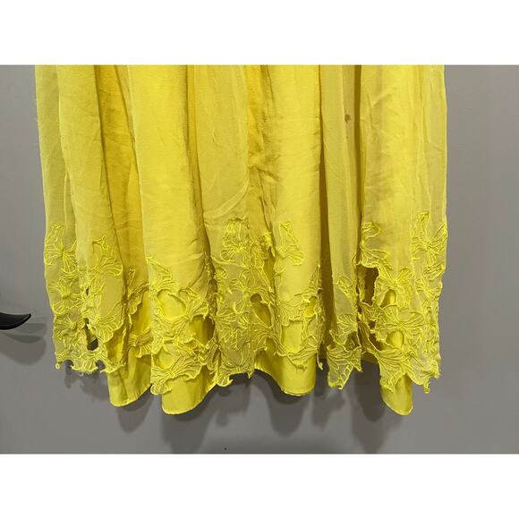 Venus 100% Silk Butterfly embroidery pleated detail Yellow Dress lined size 14 - Picture 9 of 12